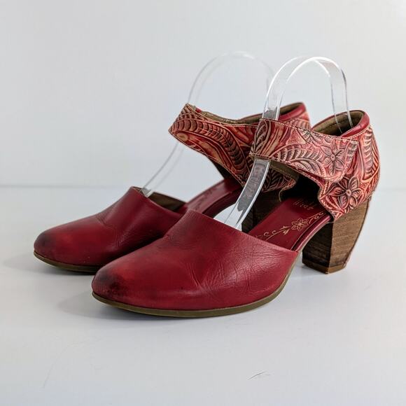 Spring Step Shoes L'Artiste Toolie Womens 41 Red Heels Leather D'Orsay Mary Jane - Picture 15 of 16